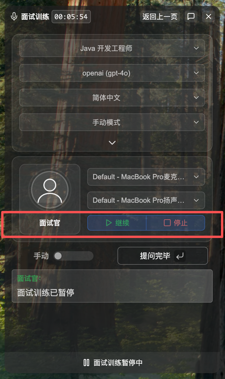 Left Window Resume Button