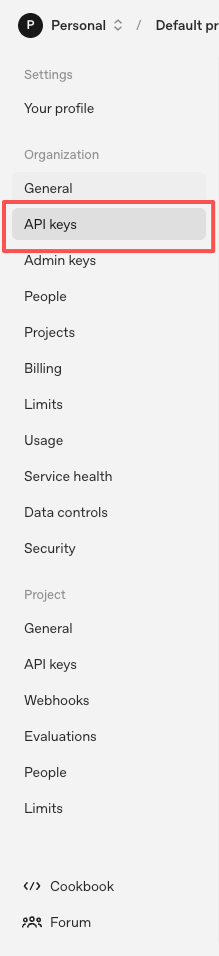 进入 API Keys 页面