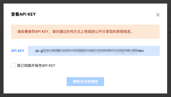 复制 API Key